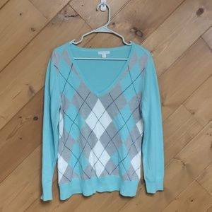 New York and Co Argyle v-neck sweater